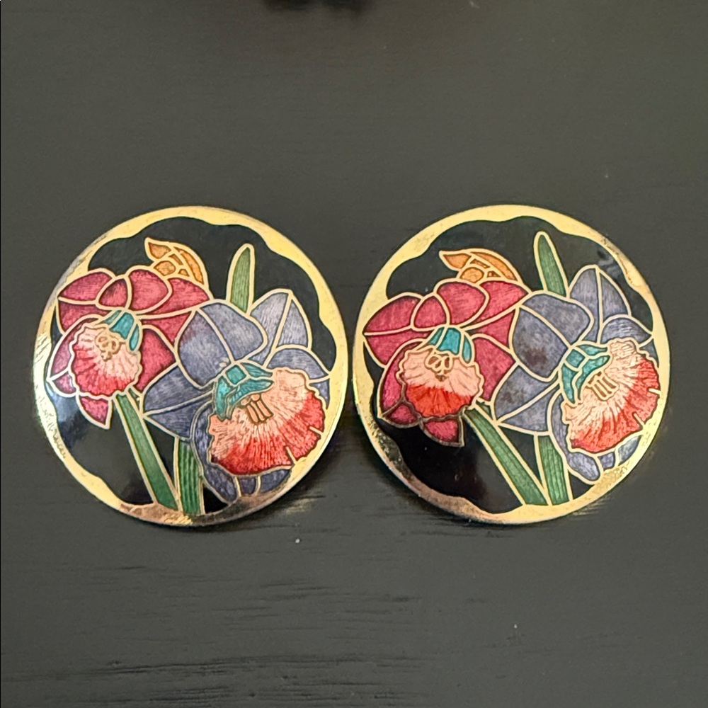 vintage cloisonné enamel floral earrings